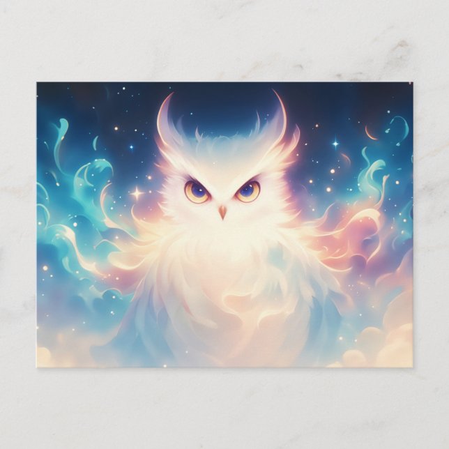 Ethereal Glowing Owl in Celestial Sky Postcard (Front)