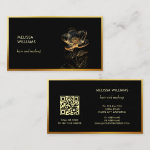 Ethereal Gold Rose Flower Black Business Card