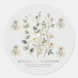 Ethereal Gold & Sage Botanical Collection Classic Round Sticker
