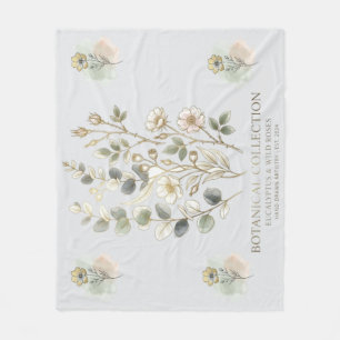 Ethereal Gold & Sage Botanical Collection Fleece Blanket