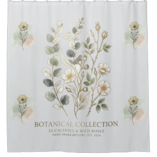 Ethereal Gold & Sage Botanical Collection Shower Curtain
