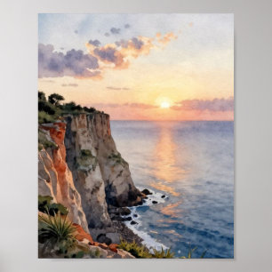 Ethereal Golden Hour: A Watercolor Study of Sun-Dr Poster