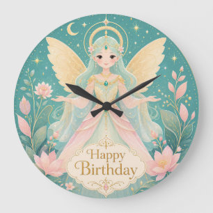 Ethereal Golden-Winged Fairy Angel Large Clock