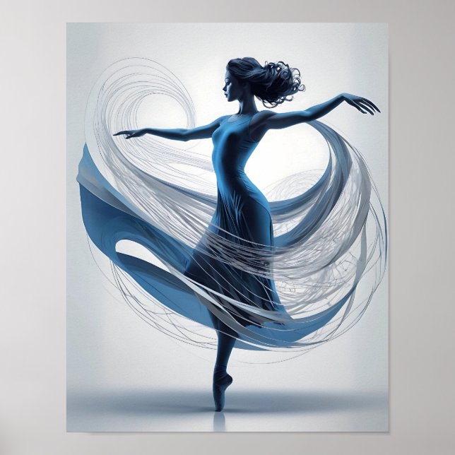 Ethereal Grace Blue Ballet Dancer in Motion Poster (Front)
