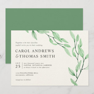 Ethereal Green   Chic Botanical Leaves wedding Invitation