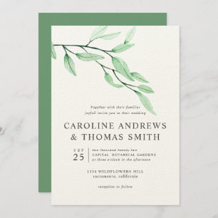 Ethereal Green Chic Botanical Leaves wedding Invitation