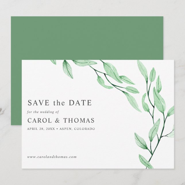 Ethereal Green | chic botanical save the date Invitation (Front/Back)