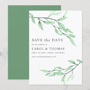 Ethereal Green   chic VERTICAL save the date Invitation