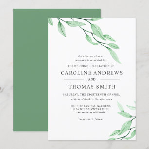Ethereal Green   Elegant Botanical Leaves wedding Invitation
