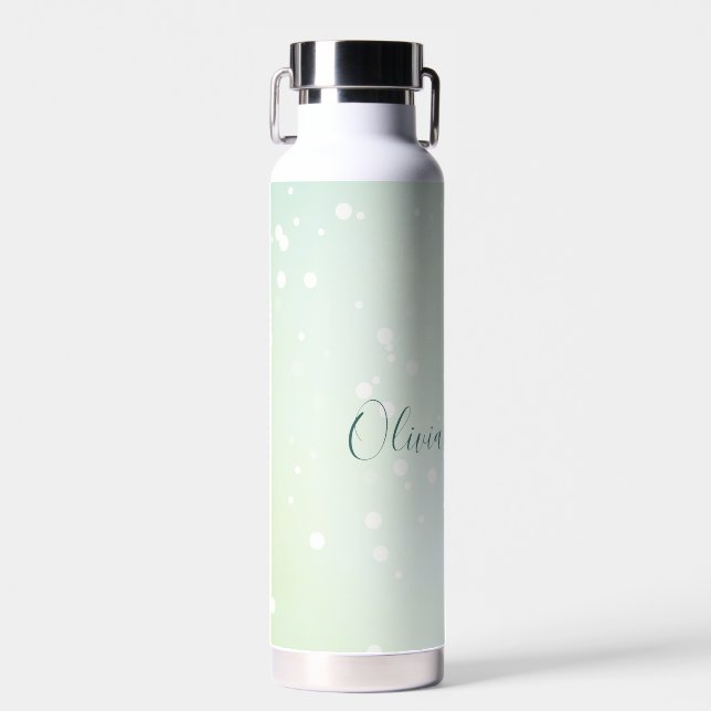 Ethereal Green Galaxy Style with Name Wireless Cha Water Bottle (Front)