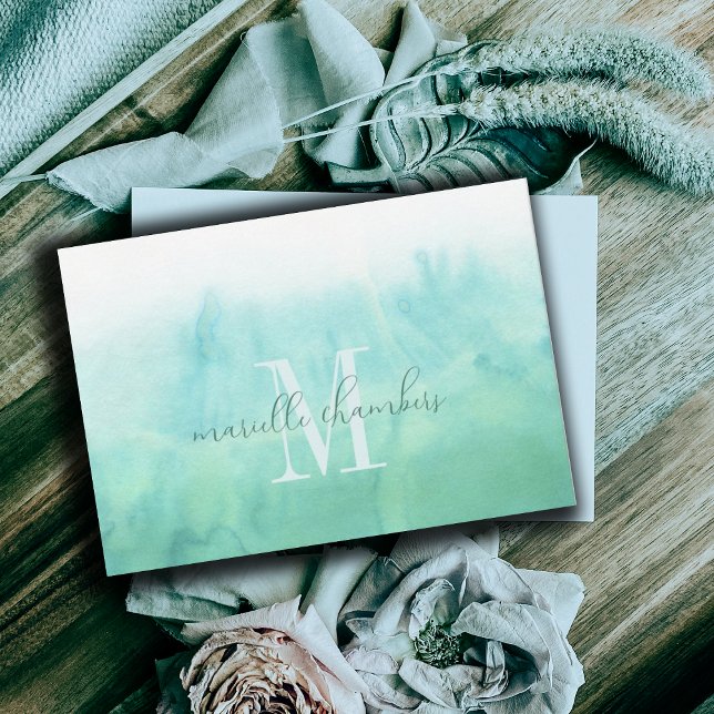 Ethereal Green Watercolor Monogram  Card (Creator Uploaded)