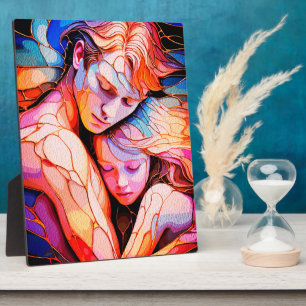 Ethereal Guardian Embrace – Fantasy Stained Glass Plaque