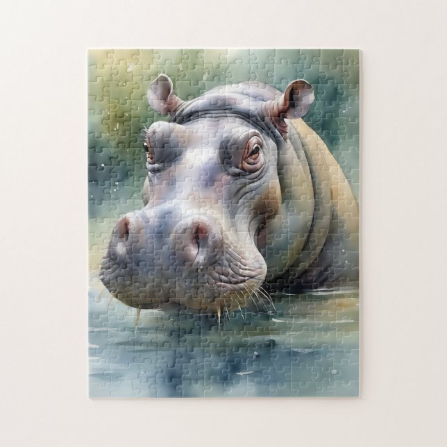 Ethereal Hippo Watercolor Jigsaw Puzzle (Vertical)