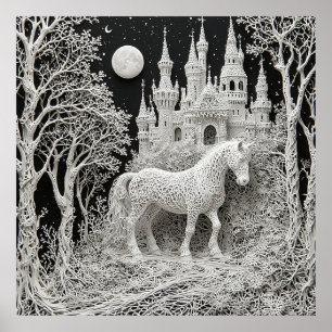 Ethereal Horse and Enchanted Castle Poster