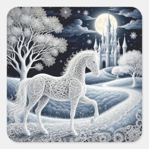 Ethereal Horse and Enchanted Castle Square Sticker