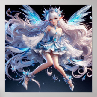 Ethereal Ice Queen Fairy with Flowing White Hair Poster