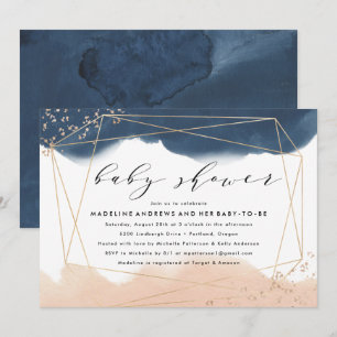 Ethereal   Indigo and Blush Baby Shower Invitation