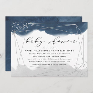 Ethereal   Indigo and Grey Baby Shower Invitation
