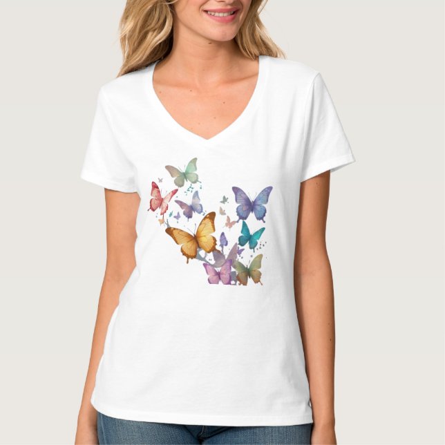 Ethereal Iridescent Butterflies T-Shirt (Front)