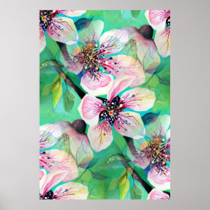 Ethereal Japanese Sakura Cherry Tree Flowers Poster