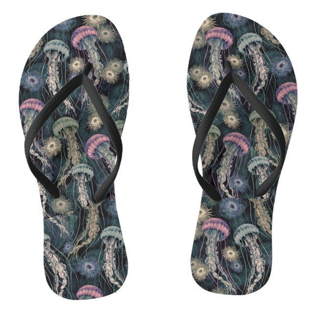 Ethereal Jellyfish and Anemones in Teal and Pink Jandals (Footbed)