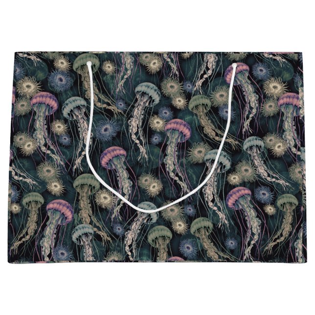 Ethereal Jellyfish and Anemones in Teal and Pink Large Gift Bag (Front)