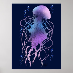 Ethereal Jellyfish Violet Blue Poster