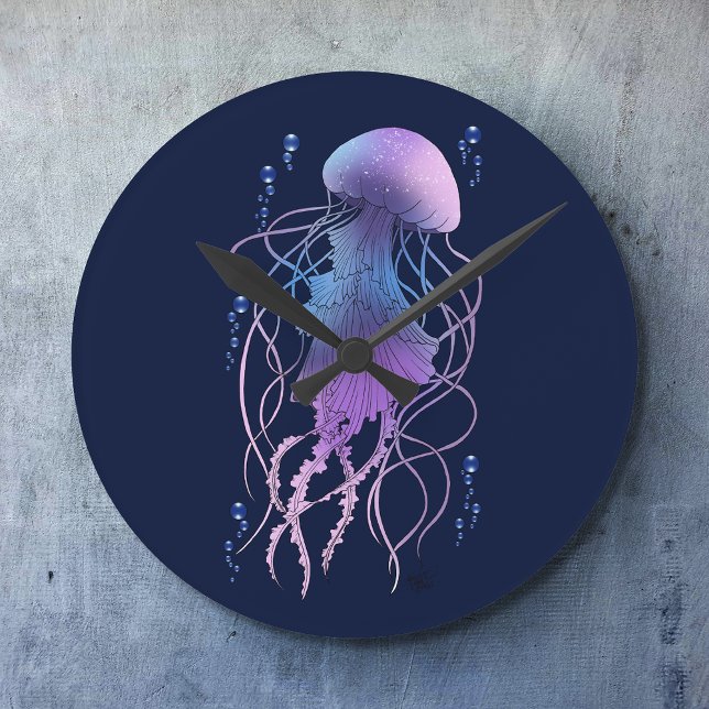 Ethereal Jellyfish Violet Blue Round Clock (Creator Uploaded)