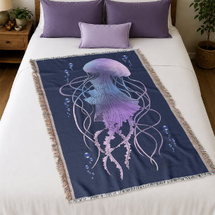 Ethereal Jellyfish Violet Blue Throw Blanket