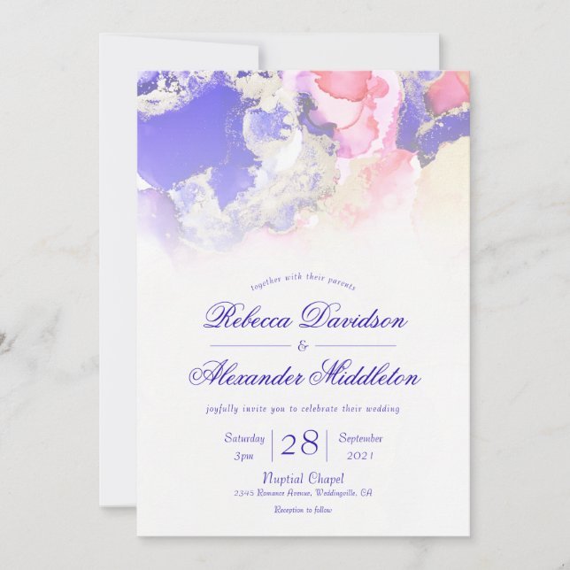 Ethereal Jewel Tones Ink Wash Wedding Invitation (Front)