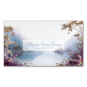 Ethereal Lake Purple Botanical Gold Magnetic Business Card