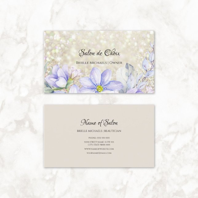 Ethereal Lavender Floral Luxury Glitter Salon Business Card (Ethereal Lavender Floral Luxury Glitter Salon Business Cards)