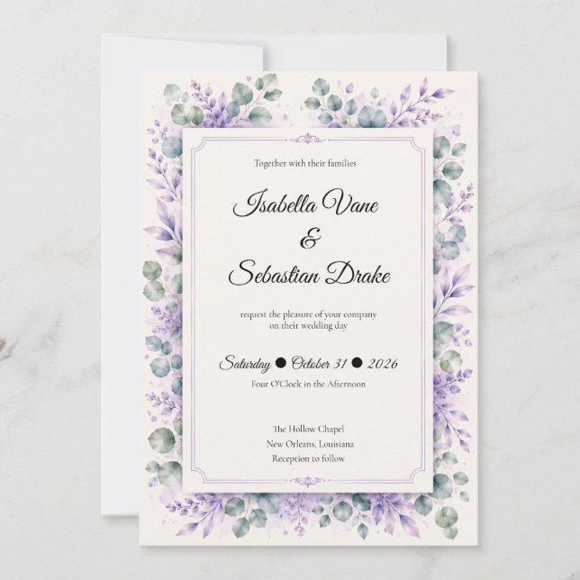 Ethereal Lavender Floral Wedding Invitation (Front)