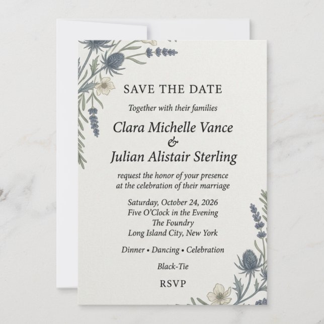 Ethereal Lavender & Thistle Watercolor Wedding  Invitation (Front)
