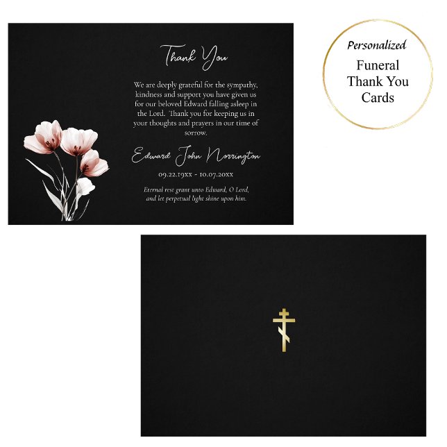 Ethereal Light Pink Flowers Orthodox Funeral  Thank You Card (Creator Uploaded)