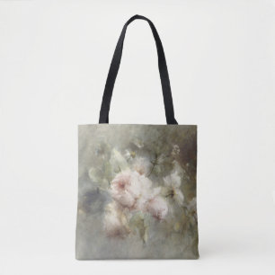 Ethereal Light Pink Roses Grey Green Background Tote Bag