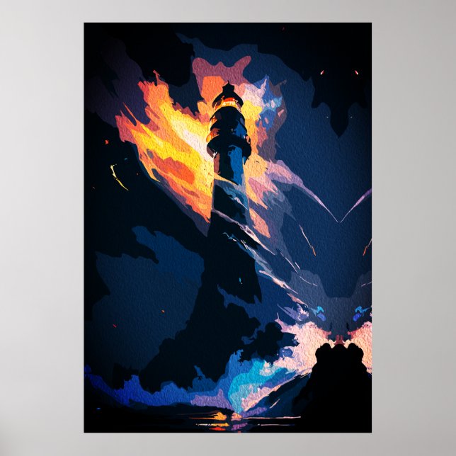 Ethereal Lighthouse – Dramatic Seascape Poster (Front)