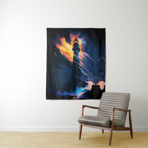 Ethereal Lighthouse – Dramatic Seascape Tapestry