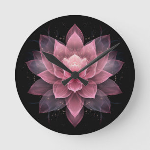 Ethereal Lotus Flower - Light Pink Black Yoga Round Clock