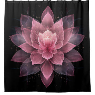 Ethereal Lotus Flower - Light Pink Black Yoga Shower Curtain