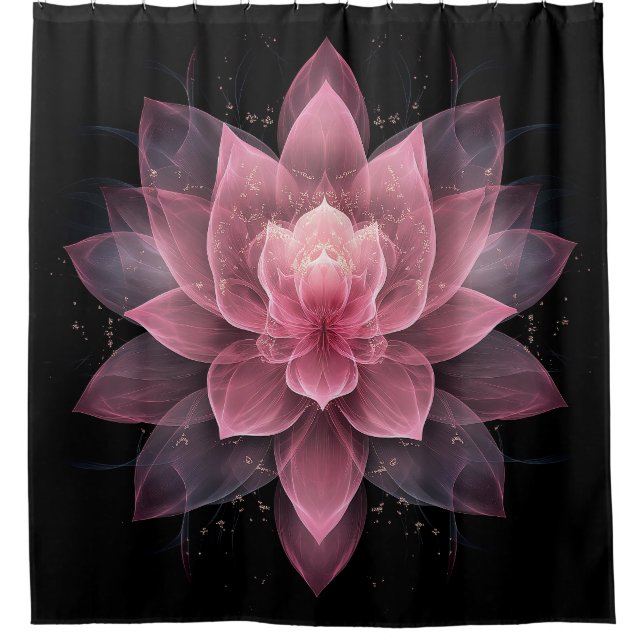 Ethereal Lotus Flower - Light Pink Black Yoga Shower Curtain (Front)