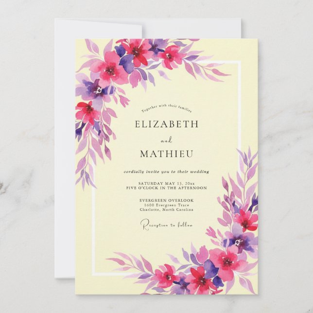 Ethereal Magenta Violet Peony Wedding Invitation (Front)