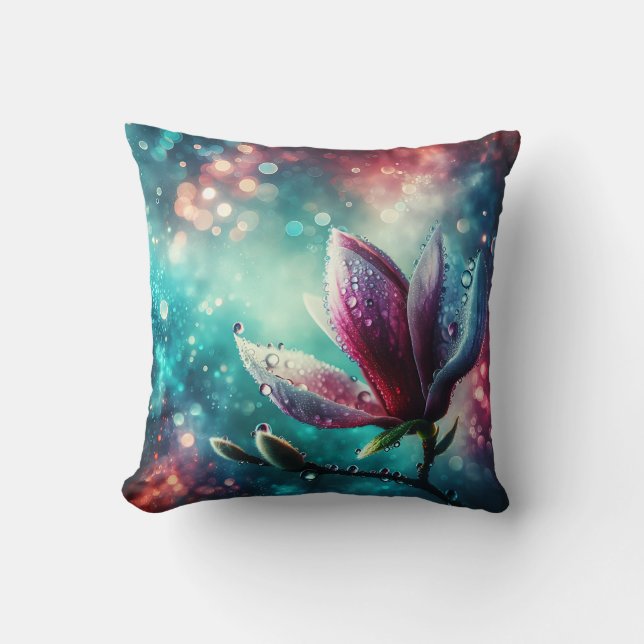 “Ethereal Magnolia: Raindrops on Petals" Cushion (Front)