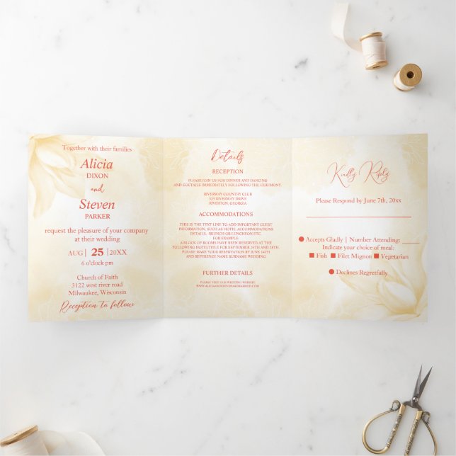 Ethereal Magnolia, Wedding  Tri-Fold Invitation (Inside)