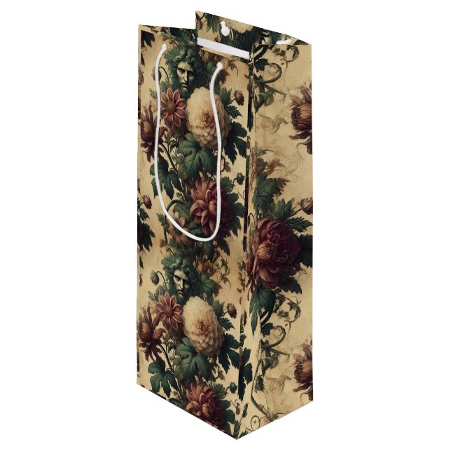 Ethereal Menace – Gothic Botanical Design Wine Gift Bag (Front Angled)
