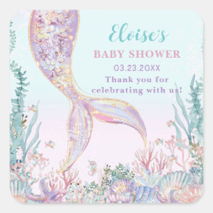 Ethereal Mermaid Under the Sea Baby Shower Square Sticker