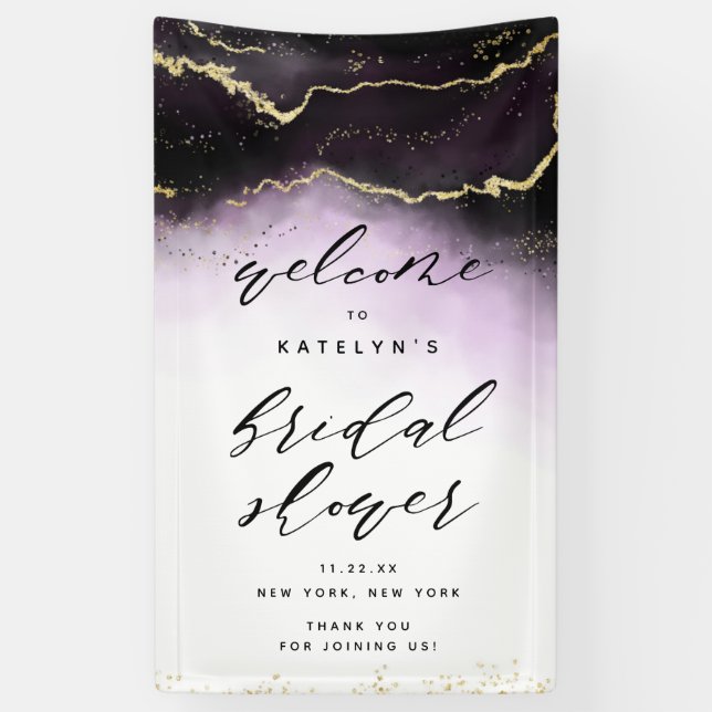 Ethereal Mist Ombre Amethyst Bridal Shower Welcome Banner (Vertical)