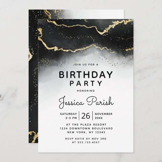 Ethereal Mist Ombre Black Moody Birthday Party Invitation (Front/Back)