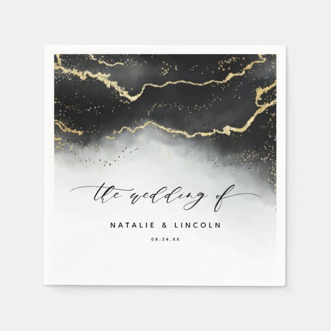 Ethereal Mist Ombre Black Moody Wedding Monogram Napkin (Front)