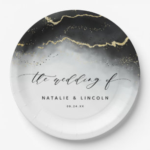 Ethereal Mist Ombre Black Watercolor Moody Wedding Paper Plate